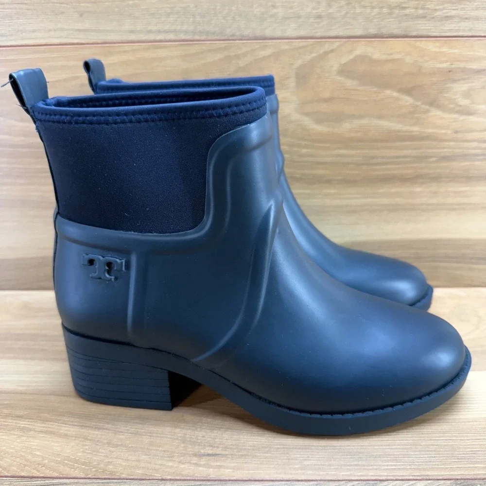 Tory Burch April Short Rain Boots Womens 6‎ Navy Blue Waterproof Minimalist